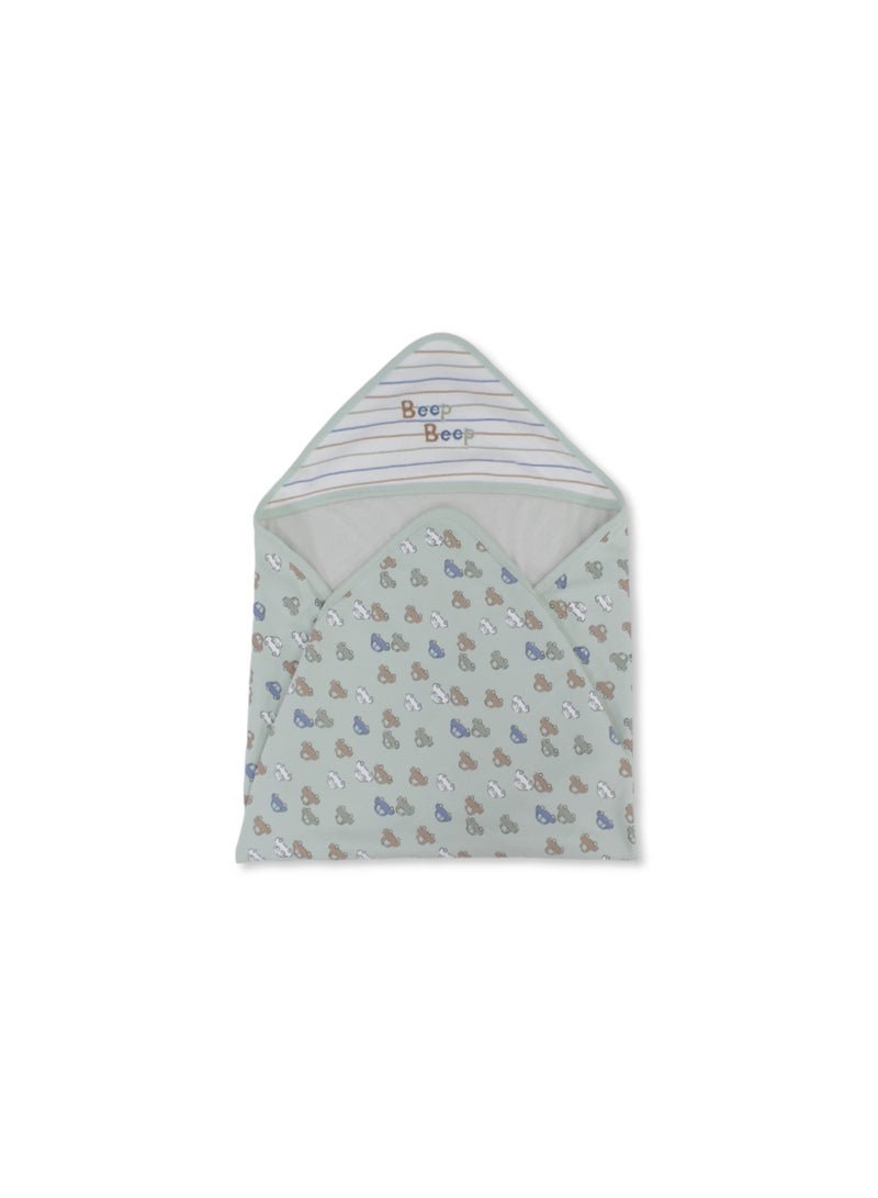 بطانية أطفال قطنية - لون نعناعي مع تطريز "بيب بيب" - Image 1